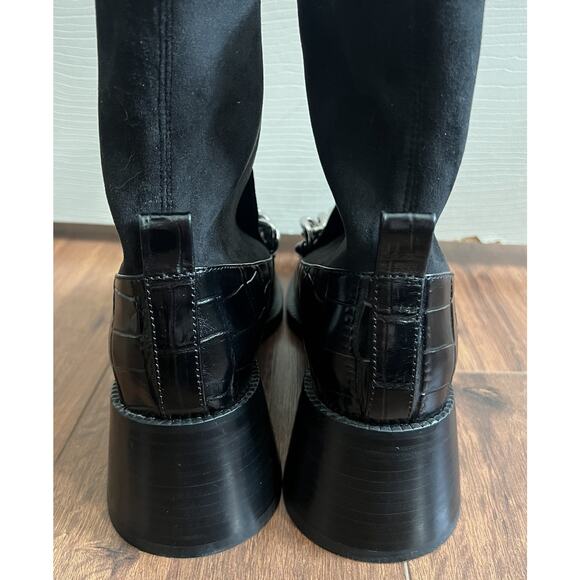 JEFFREY CAMPBELL Patrik Blk Embossed Leather Sock Booties Loafers - Picture 8 of 12